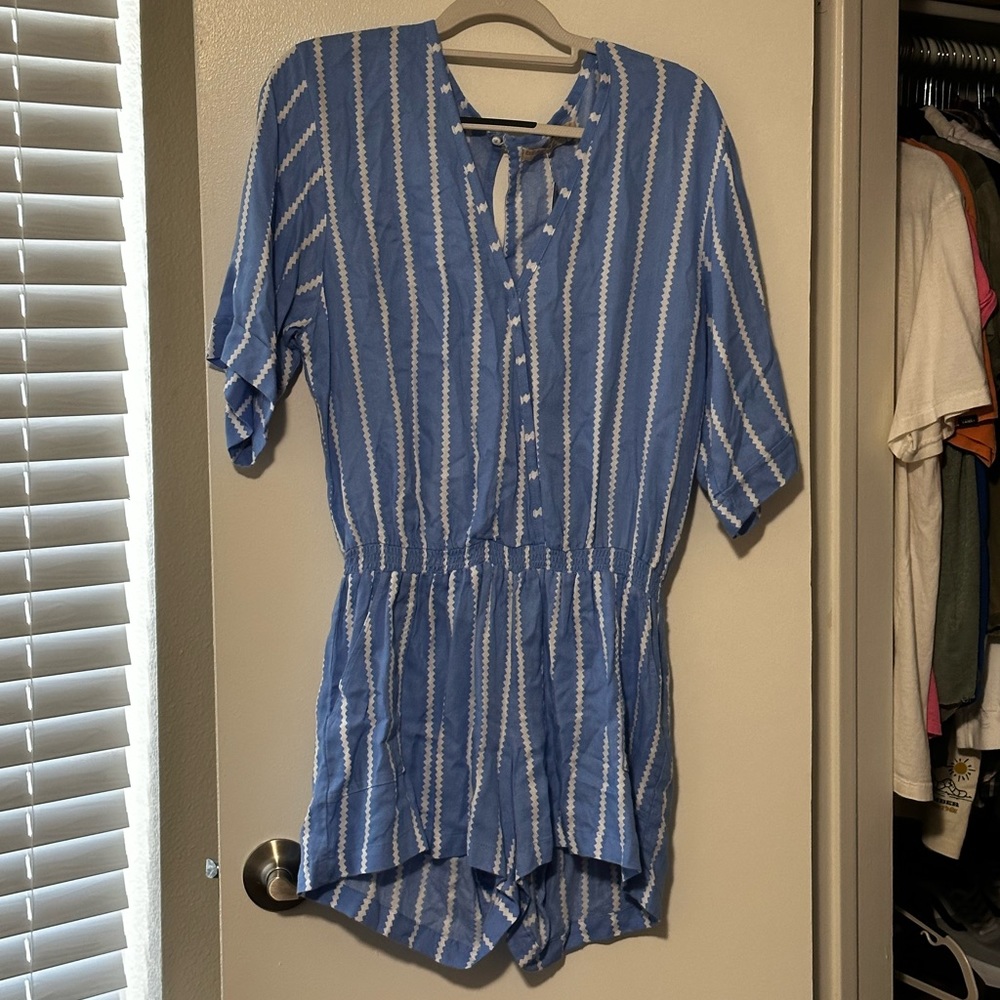 Anthropologie Beachgold Blue and White Striped Romper